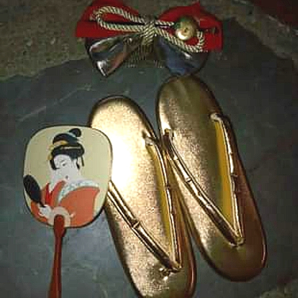 Beautiful set of Japanese fan hairpin slippers sz 6 from Kyoto Japan holidays